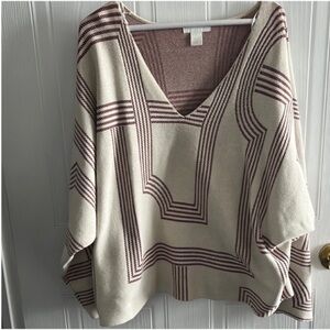 H&M V-neck Sweater - Beige/Maroon